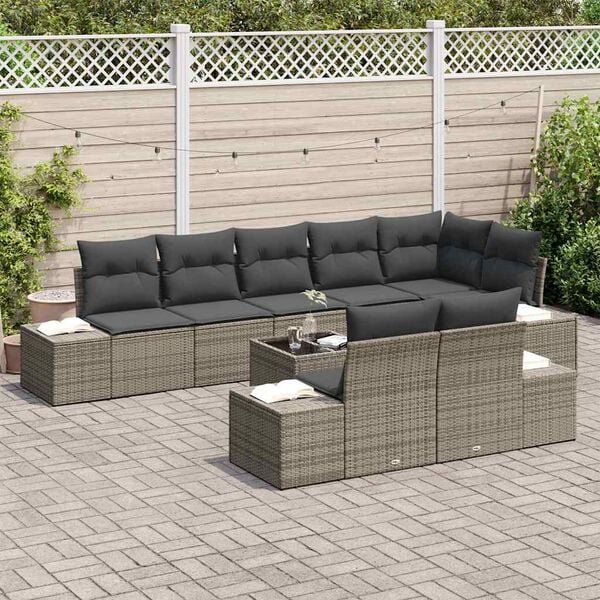 vidaXL Conjunto de Sof&aacute; de Jardim com almofada 9 pcs Cinzeto vime PE