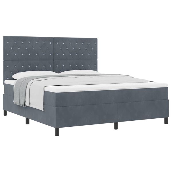 vidaXL Cama Box com colch&atilde;o Cinza Escuro 180 x 200 cm Veludo