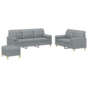 vidaXL 3 pcs conjunto de sof&aacute;s com almofadas tecido cinzento-claro