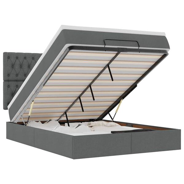 vidaXL Estrutura de cama otomana com colch&atilde;o 140x190cm cinzento escuro