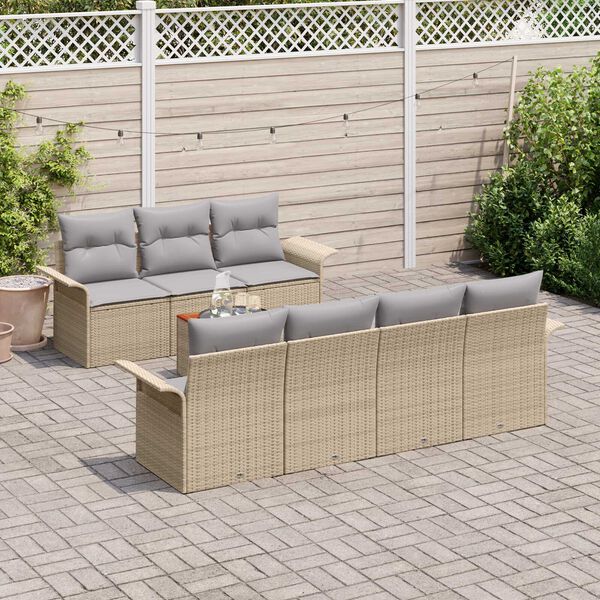 vidaXL Conjunto de Sof&aacute; de Jardim com almofada 8 pcs Bege vime PE