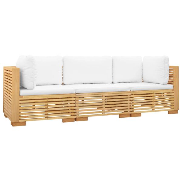 vidaXL 3 pcs conjunto lounge jardim c/ almofad&otilde;es madeira teca maci&ccedil;a
