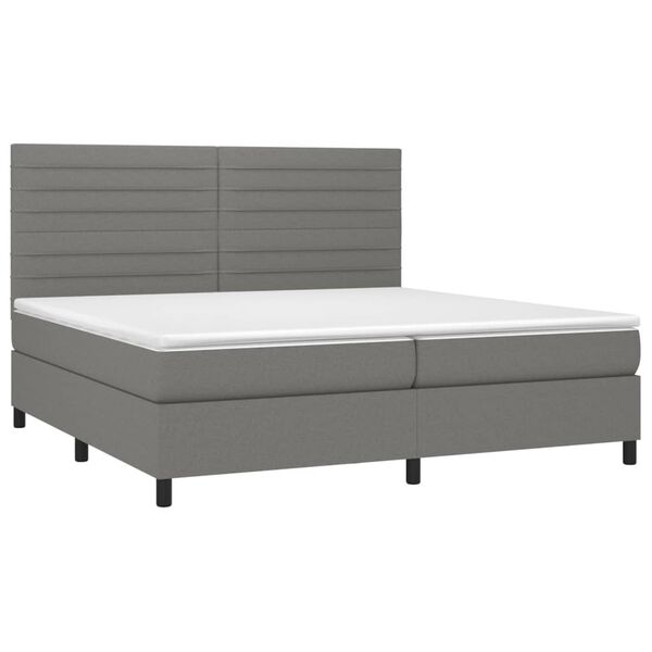 vidaXL Cama box spring c/ colch&atilde;o e LED 200x200 cm tecido cinza-escuro