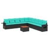 vidaXL Conjunto de sof&aacute; de jardim com 10 pe&ccedil;as e almofadas em rattan sint&eacute;tico preto