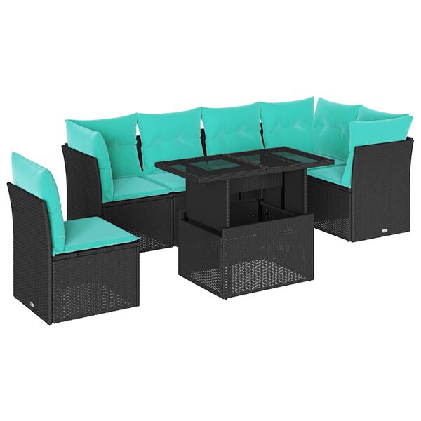 vidaXL 6 pcs conjunto sof&aacute;s de jardim c/ almofad&otilde;es vime PE preto