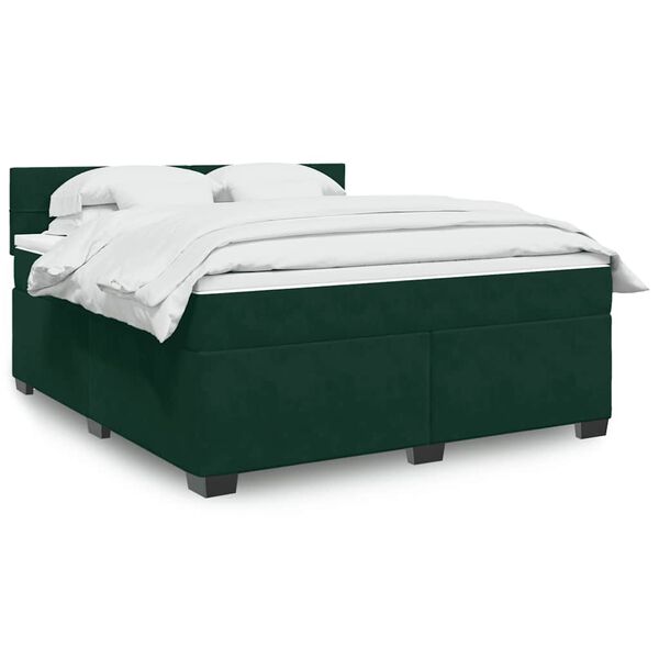 vidaXL Cama com molas/colch&atilde;o 180x200 cm veludo verde-escuro