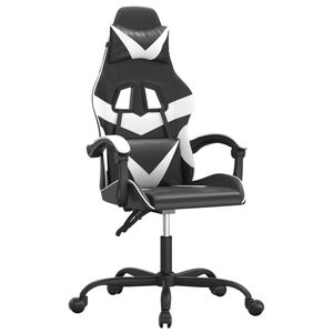vidaXL Cadeira gaming girat&oacute;ria couro artificial preto e branco