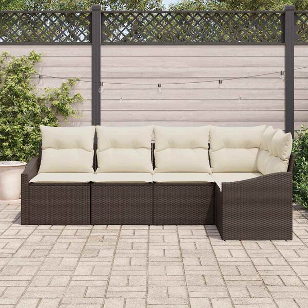 vidaXL Conjunto de Sof&aacute; de Jardim 5 pcs Marrom e Branco vime PE