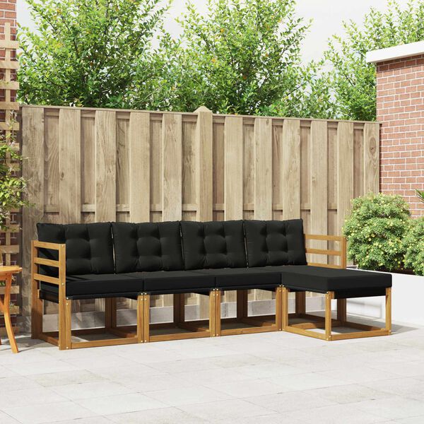 vidaXL Conjunto de Sof&aacute;s para Exterior 5 pcs Natural e Preto