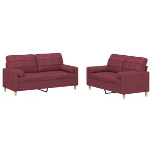 vidaXL 2 pcs conjunto de sof&aacute;s com almofadas tecido vermelho-tinto