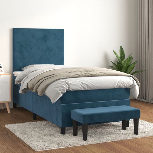 vidaXL Cama com molas/colch&atilde;o 90x200 cm veludo azul-escuro