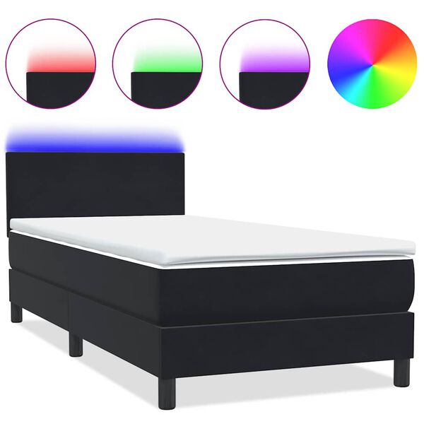 vidaXL Cama box spring c/ colch&atilde;o e LED 100x210 cm veludo Preto