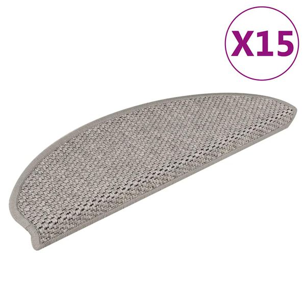 vidaXL Tapetes escada adesivos aspeto sisal 15pcs 65x21x4 cm prateado