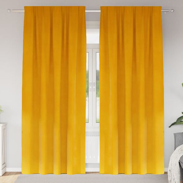 vidaXL Cortinas opacas 2 pcs Amarelo Mostarda 140 x 260 cm Veludo