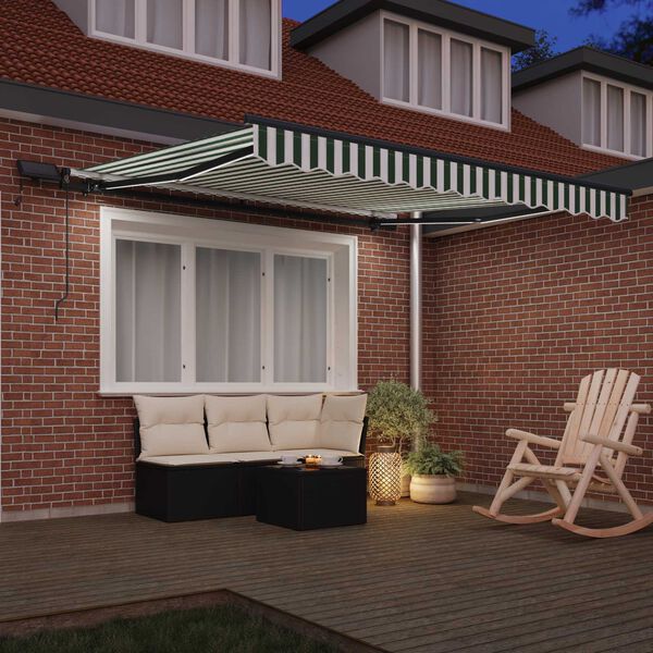 vidaXL Toldo Retr&aacute;til Manual Verde e branco 300 x 250 cm tecido
