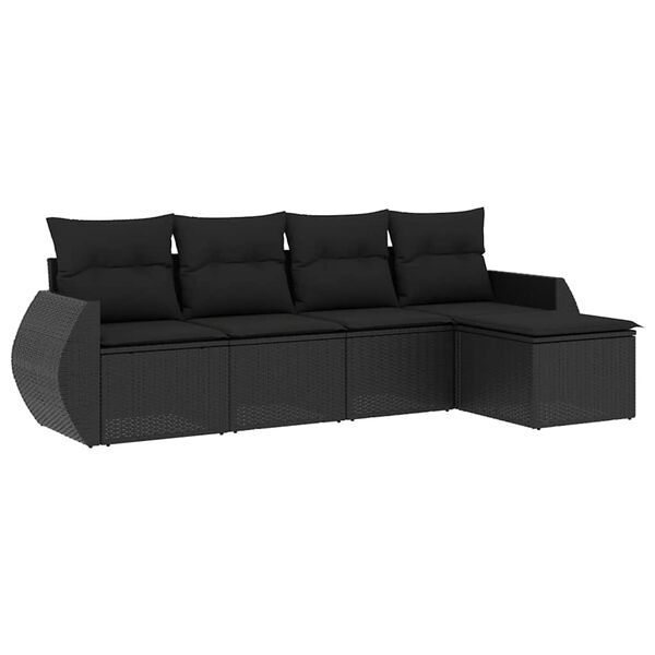 vidaXL 5 pcs conjunto sof&aacute;s de jardim com almofad&otilde;es vime PE preto