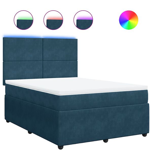 vidaXL Cama boxspring com colch&atilde;o 140x190 cm veludo azul