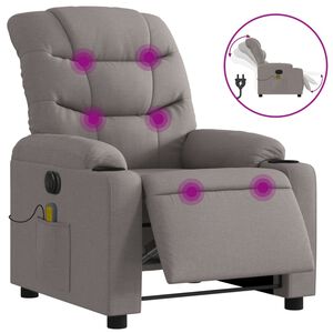 vidaXL Poltrona reclin&aacute;vel massagens el&eacute;trica tecido cinza-acastanhado