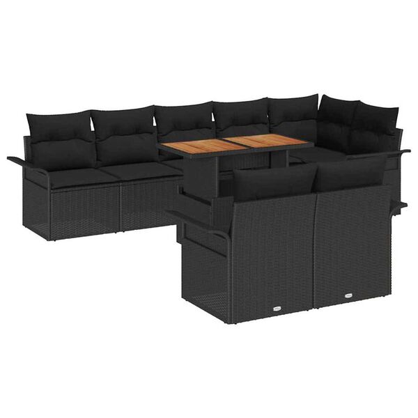 vidaXL Conjunto de Sof&aacute; de Jardim 9 pcs Preto Rattan Sint&eacute;tico