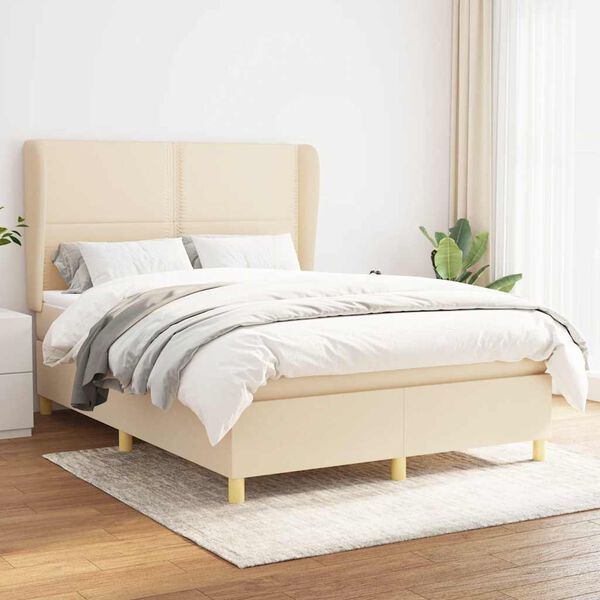 vidaXL Cama com molas/colch&atilde;o 140x190 cm tecido cor creme