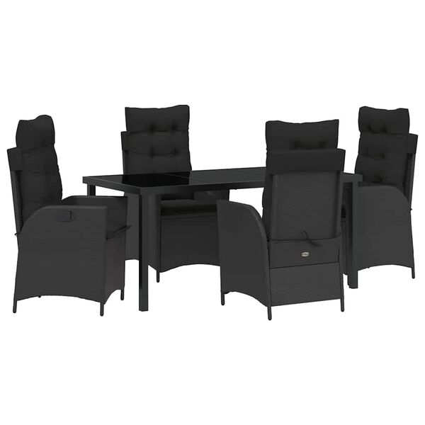 vidaXL Conjunto de Jantar para Jardim com almofada 5 pcs Preto vime PE
