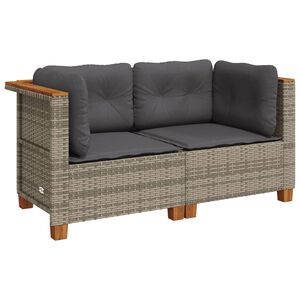 vidaXL Sof&aacute;s de canto p/ jardim c/ almofad&otilde;es 2 pcs vime PE cinzento