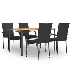 vidaXL 5 pcs conjunto de jantar para jardim vime PE preto