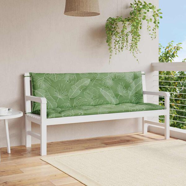 vidaXL Almofad&otilde;es banco jardim 2 pcs 150x50x7 cm tecido padr&atilde;o folhas