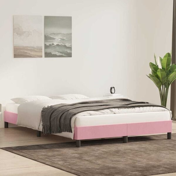 vidaXL Estrutura de cama sem colch&atilde;o 140x210 cm veludo rosa