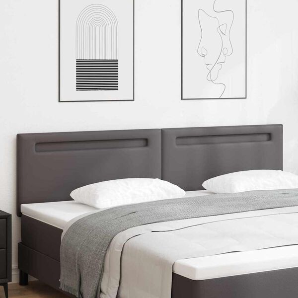 vidaXL Cabeceira LED Cinzeto 200 cm Couro Sint&eacute;tico