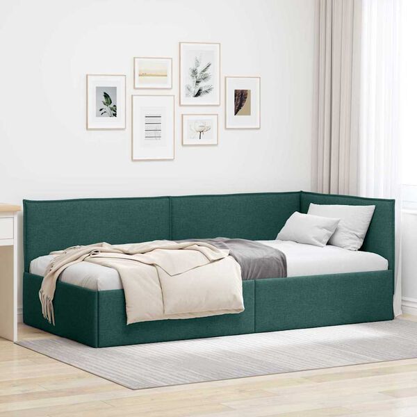 vidaXL Estrutura de Cama de Canto Verde-escuro 90 x 190 cm tecido