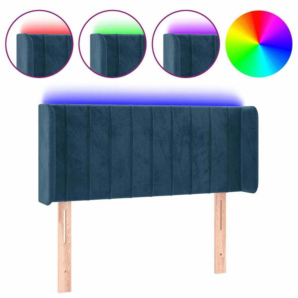 vidaXL Cabeceira de cama c/ luzes LED veludo 83x16x78/88cm azul-escuro
