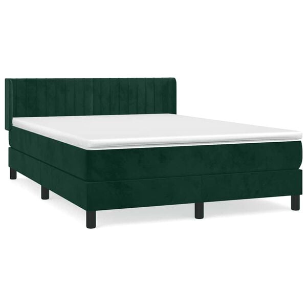 vidaXL Cama com molas/colch&atilde;o 140x200 cm veludo verde-escuro