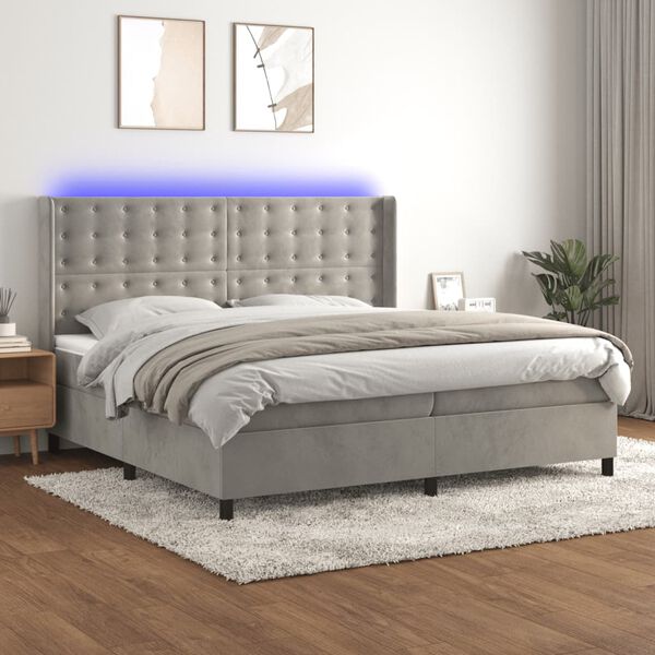 vidaXL Cama box spring c/ colch&atilde;o/LED 200x200 cm veludo cinzento-claro