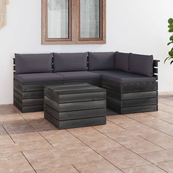 vidaXL 5 pcs conjunto lounge de paletes + almofad&otilde;es madeira de pinho