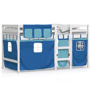 vidaXL Cama alta p/ crian&ccedil;a c/ cortinas 90x190 cm pinho maci&ccedil;o azul