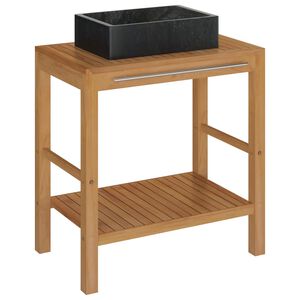 vidaXL Arm&aacute;rio de casa de banho teca maci&ccedil;a + lavat&oacute;rio m&aacute;rmore preto
