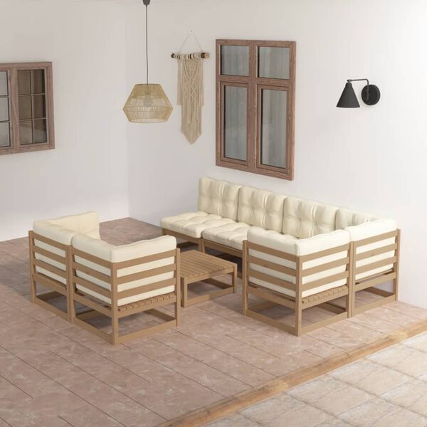 vidaXL 8 pcs conjunto lounge de jardim c/ almofad&otilde;es pinho maci&ccedil;o