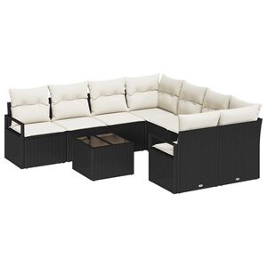 vidaXL Conjunto de Sof&aacute;s com almofada 9 pcs Preto e Creme vime PE