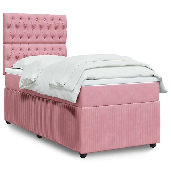 vidaXL Cama com molas/colch&atilde;o 90x200 cm veludo rosa