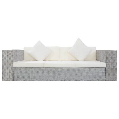 vidaXL 2 pcs conjunto de sofás com almofadões vime natural cinzento