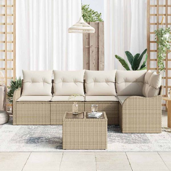 vidaXL Conjunto de Sof&aacute; de Jardim 6 pcs Bege Rattan Sint&eacute;tico