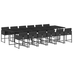 vidaXL 13 pcs conjunto de jantar p/jardim com almofad&otilde;es vime PE preto