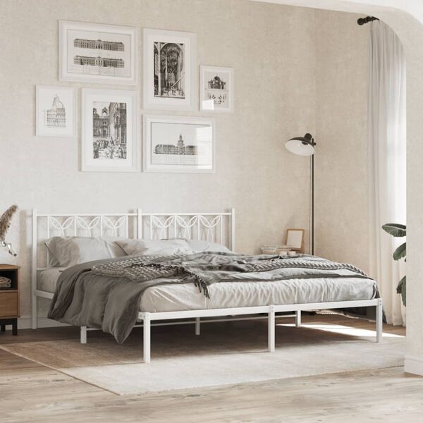vidaXL Estrutura de cama com cabeceira 180x200 cm metal branco