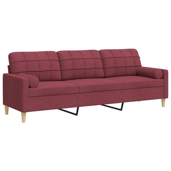 vidaXL Sof&aacute; 3 lug. + almofadas decorativas 210cm tecido vermelho tinto