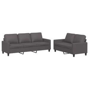 vidaXL 2 pcs conjunto de sof&aacute;s c/ almofad&otilde;es couro artificial cinzento