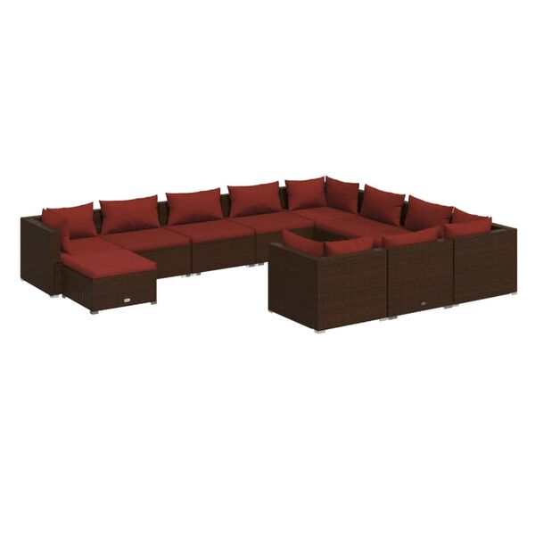 vidaXL 11 pcs conjunto lounge jardim c/ almofad&otilde;es vime PE castanho