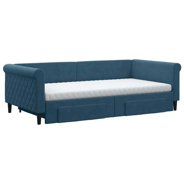 vidaXL Sof&aacute;-cama com gavet&atilde;o e gavetas 100x200 cm veludo azul