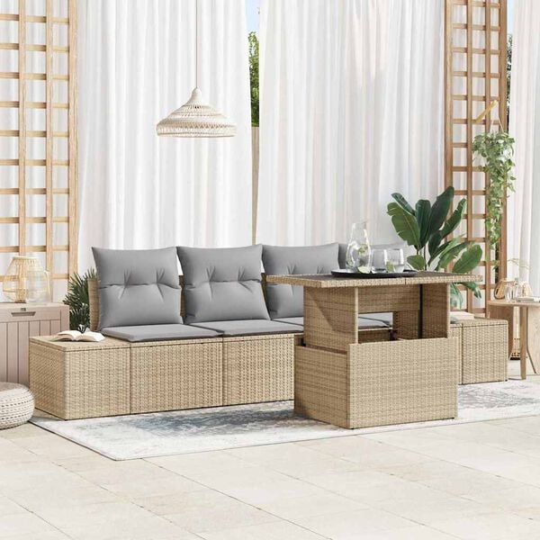 vidaXL Conjunto de Sofá de Jardim Ajustável 5 pcs Bege e Cinza Claro