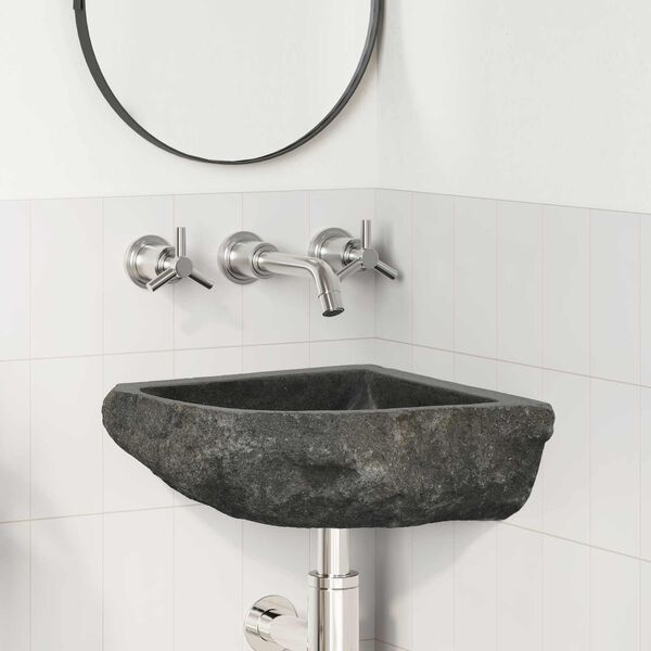 vidaXL Lavabo Cinzeto (30-37) x (30-37) x 12 cm Pedra de Rio